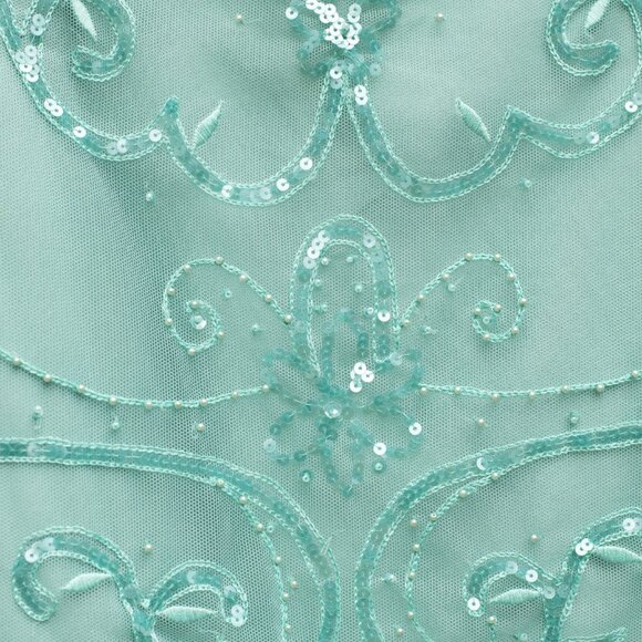 Jovani NY 3 Pc Silk Wool Set 18M Aquamarine Blazer Tank Lace Skirt Beaded NWT - Picture 6 of 16